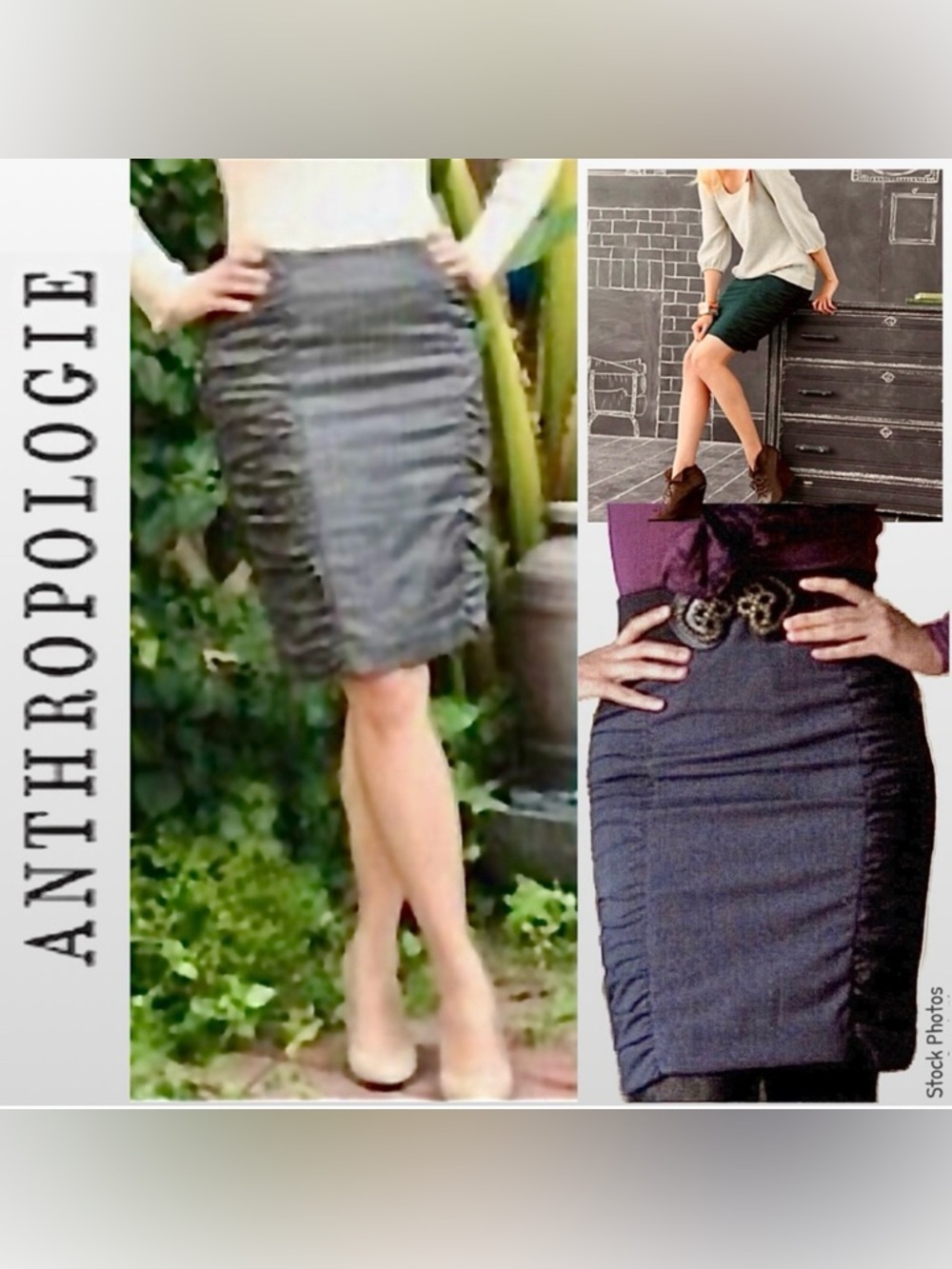 ANTHROPOLOGIE CARTONNIER Side-Ruched Lined Pencil Skirt Gray (6)